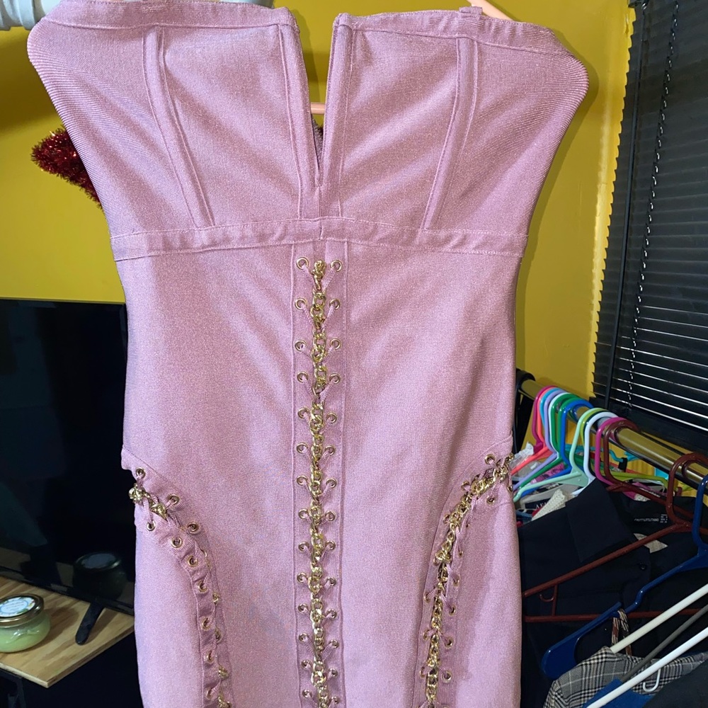 Fashion Nova Pink Tube Chain Dress